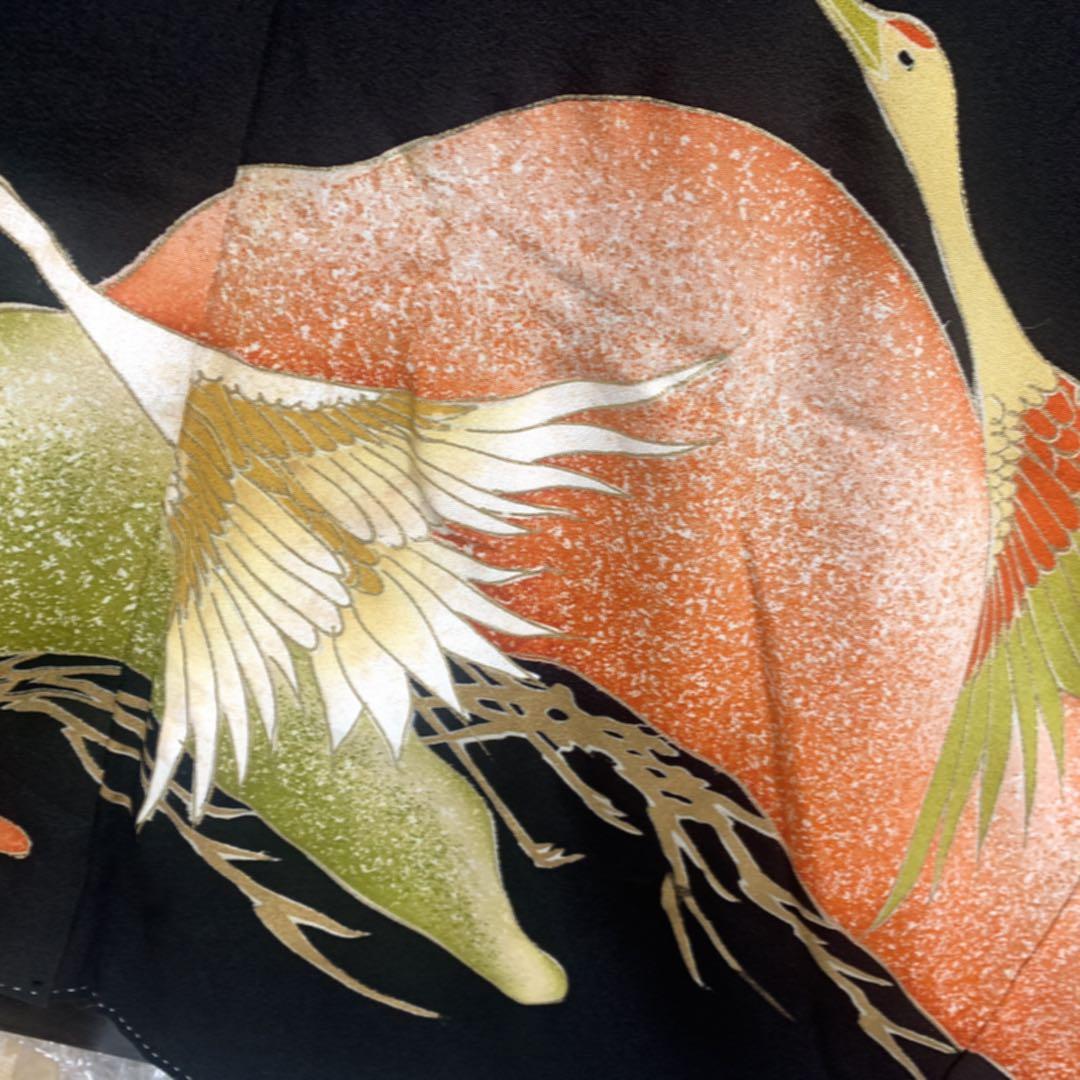 美品　黒留袖　総柄　袋帯　鶴　4点フルセット　結婚式　比翼仕立て　礼装　着物