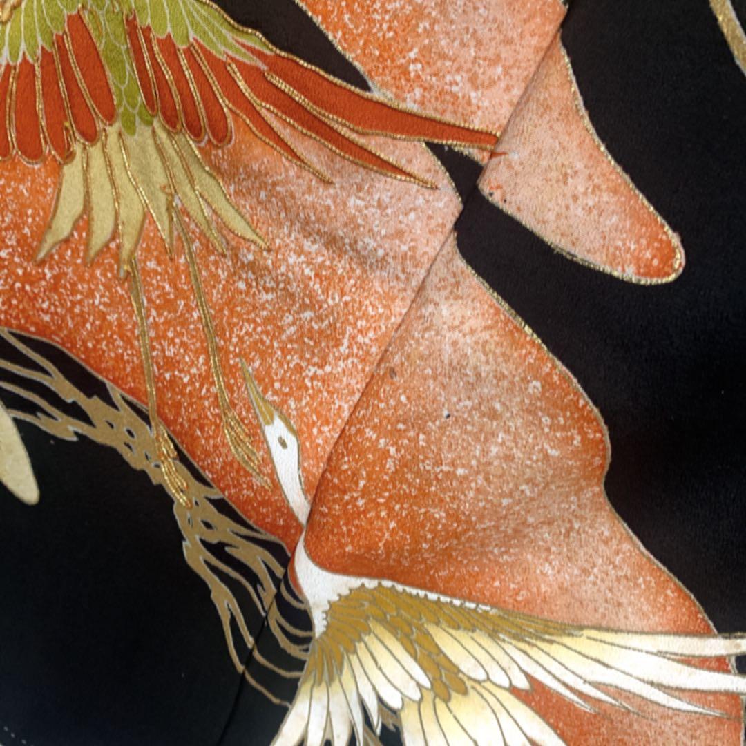 美品　黒留袖　総柄　袋帯　鶴　4点フルセット　結婚式　比翼仕立て　礼装　着物