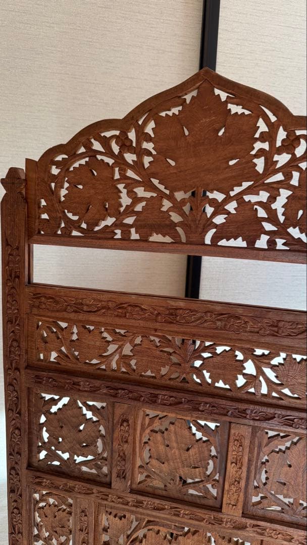 木製彫刻パーテーション 4つ折り