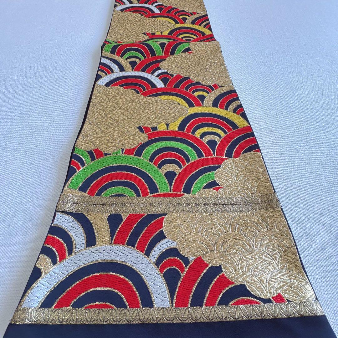 セット　七五三７歳女の子　青地花御所車　黒地袋帯　青海波金　袖なし長襦袢7103