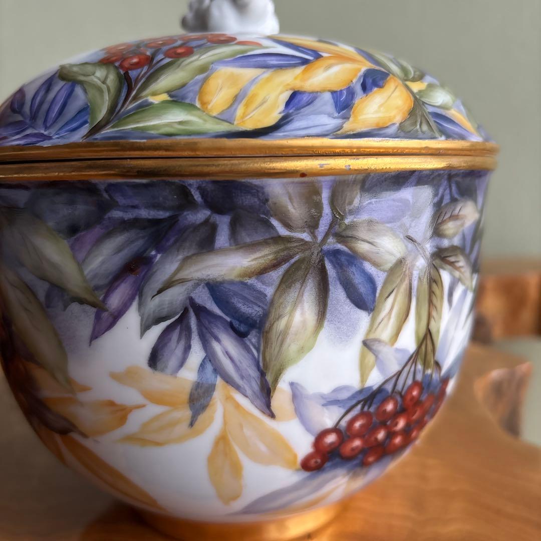 金彩 南天 作家物 蓋物 高さ17cm