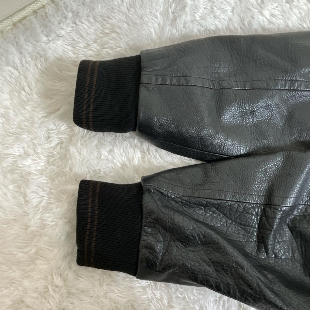 DOMON ドモン スタジャン ブラック 黒 袖レザー デカロゴ M