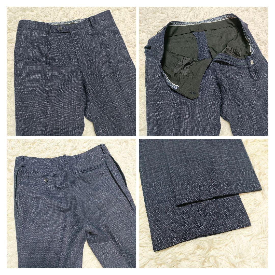 美品　裏地ペイズリー　スーツセレクト　3ピース　スーツ　紺　メンズ　AB7　XL