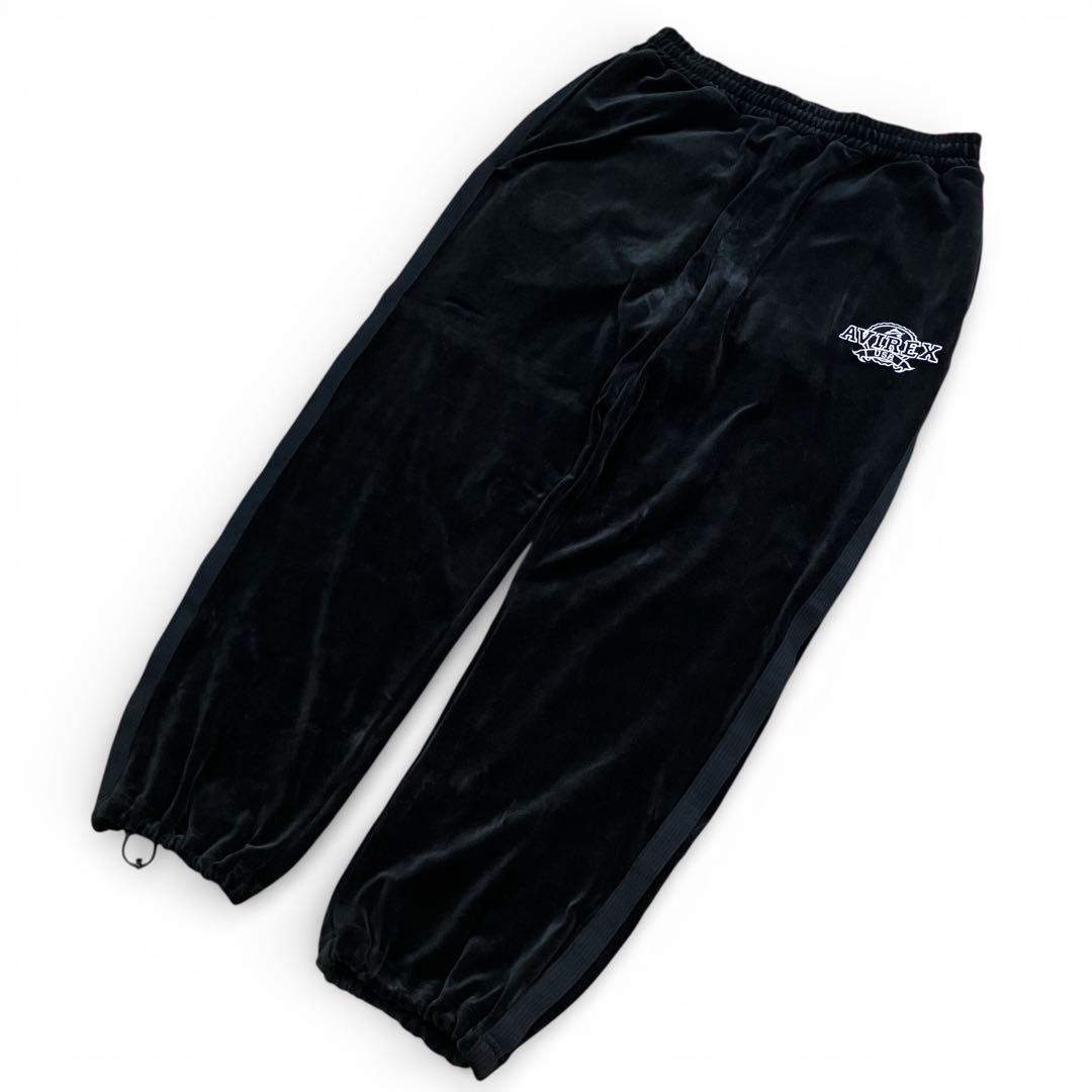 AVIREX ベロア トラックジャケット 黒 セットアップ 上下 ロゴ 刺繍 L