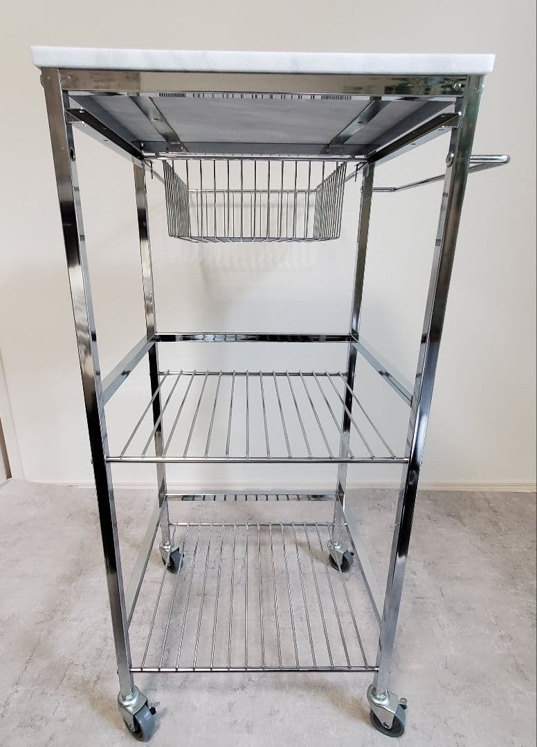 マーブルトップトローリー　大理石天板 スチール製キッチンワゴン　S