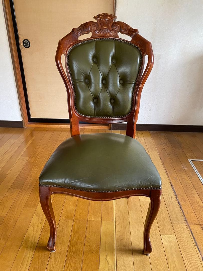 【高級アンティーク調】ダイニングチェア木製 グリーン 合皮 クラシックデザイン②