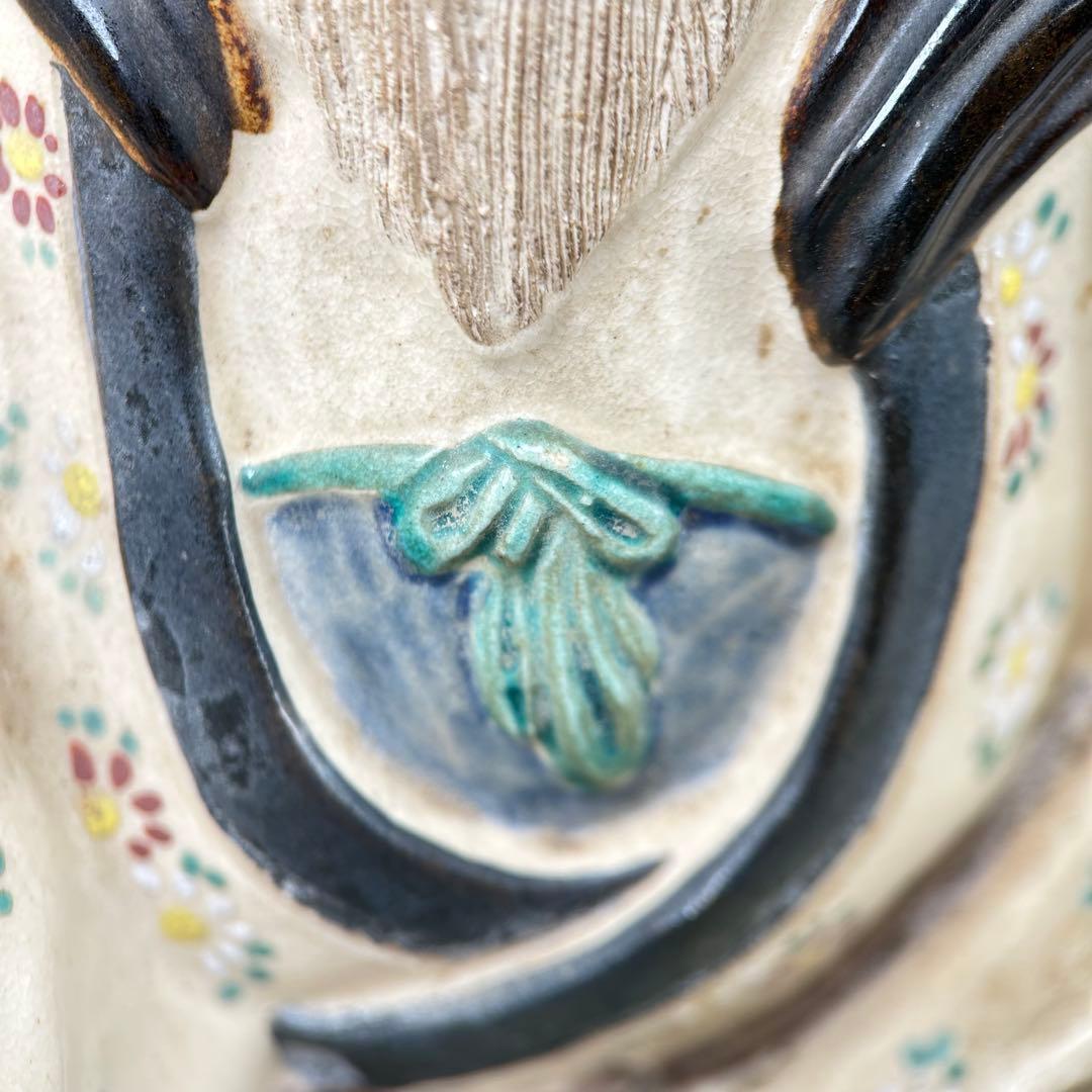 【平安竹泉】作 菊花仙俵着彩八十翁福禄寿 陶像 七福神 縁起物 昭和レトロ 置物