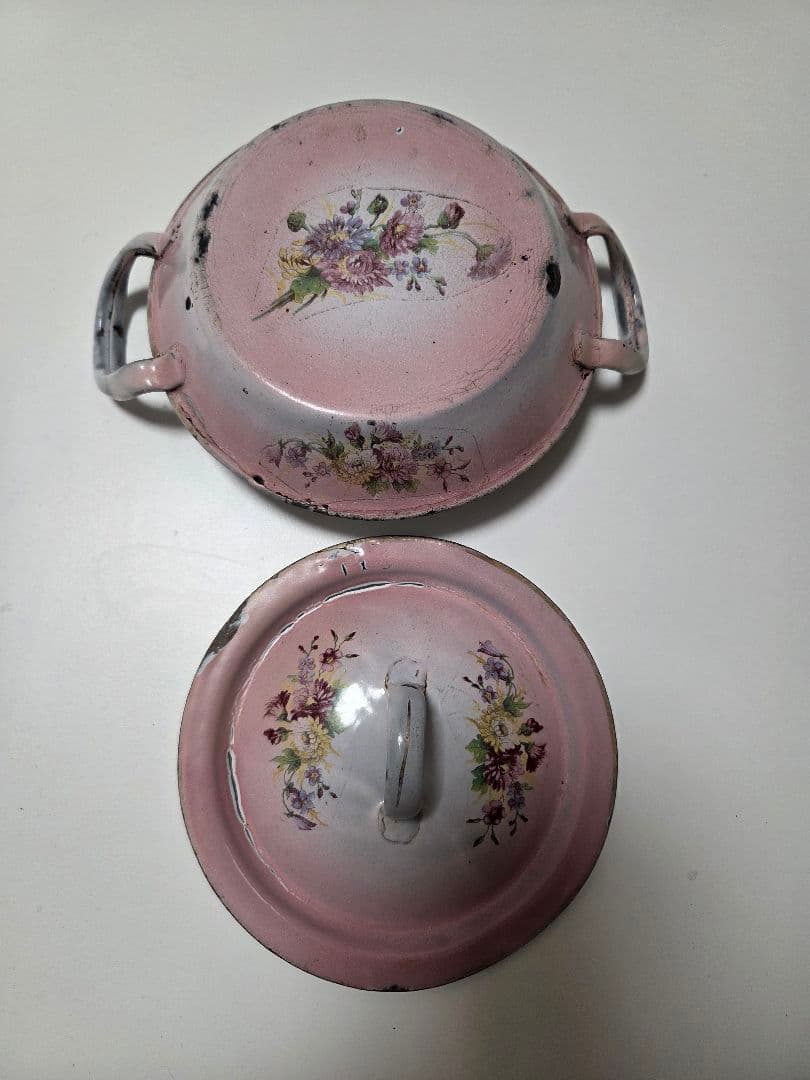 アンティーク花柄ホーロー鍋セット