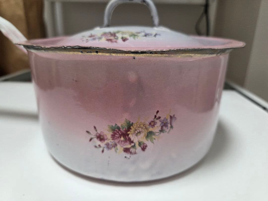 アンティーク花柄ホーロー鍋セット