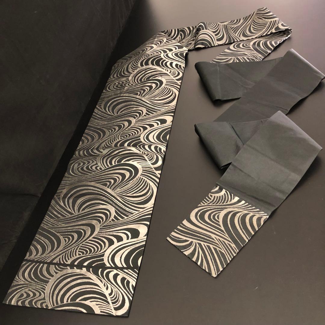 SO-750 名古屋帯 名古屋仕立て 六通 九寸 正絹 モダン 波 渦