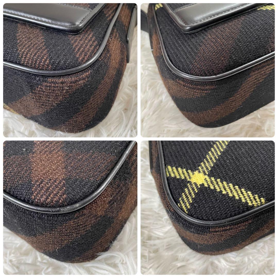 BURBERRYバーバリーブラックノバチェックウール×レザーワンショルダーバッグ