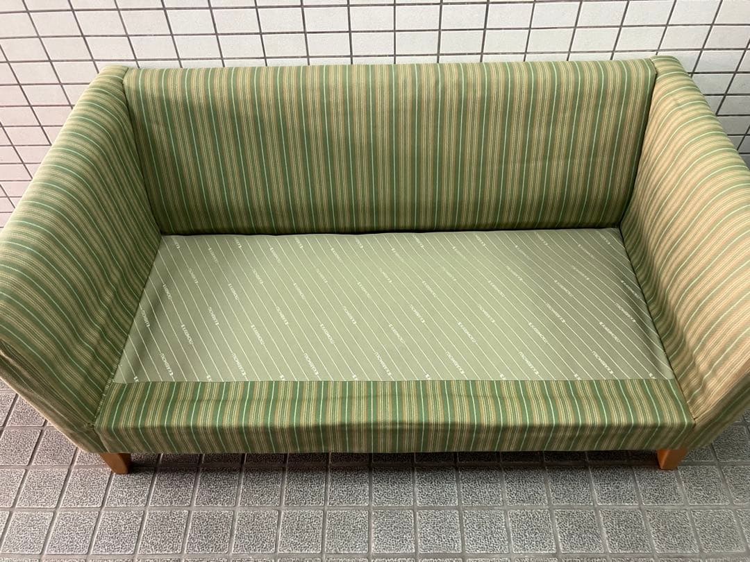 karimoku カリモク マルチカラーストライプ2人掛けソファ　グリーン　希少