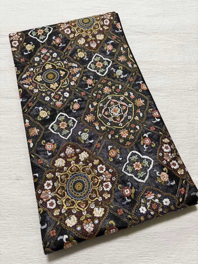 蘇州 汕頭 刺繍 菱華文 金糸 袋帯 正絹