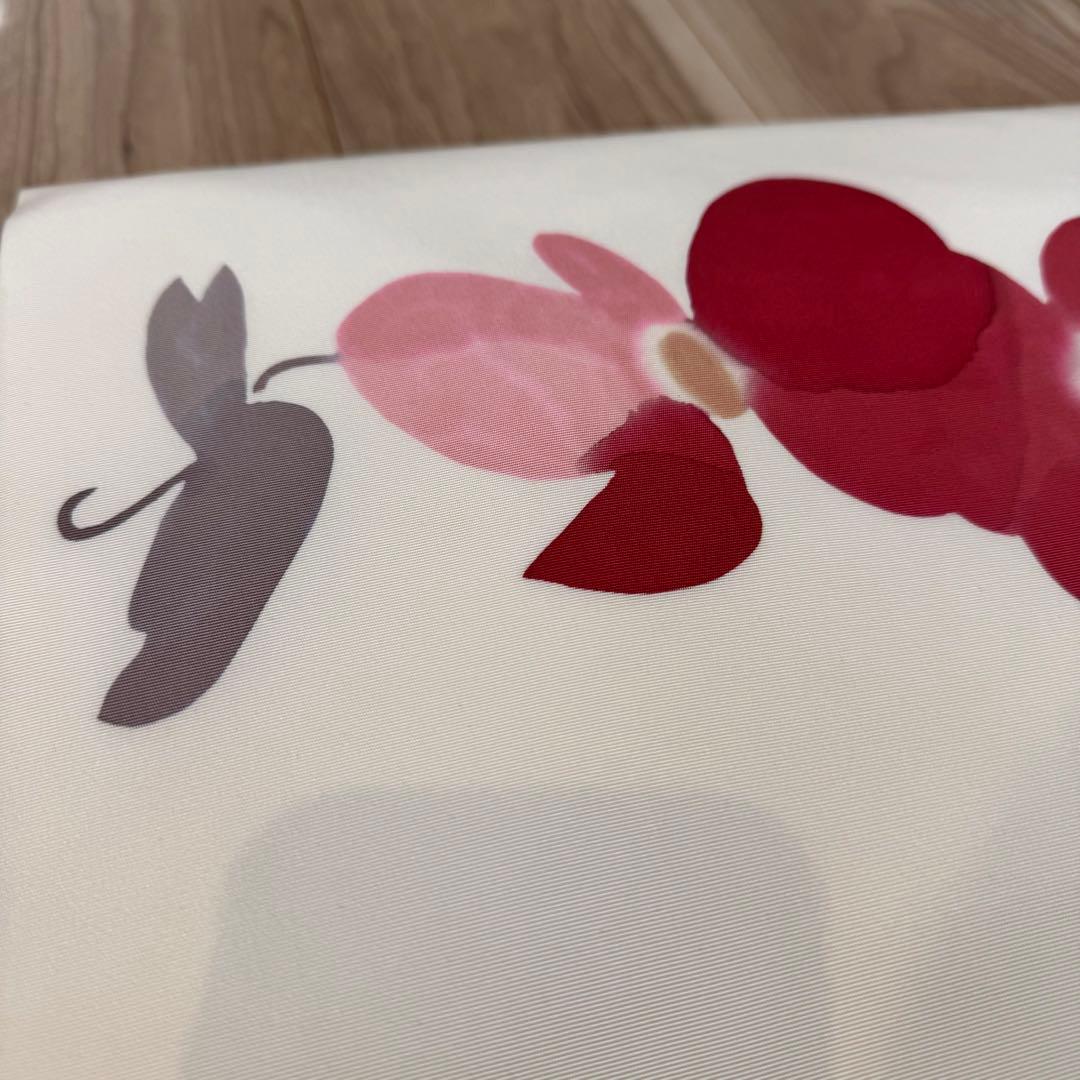 超美品　正絹　九寸　名古屋帯　着物　高久空木　白　赤　ピンク　蘭　374