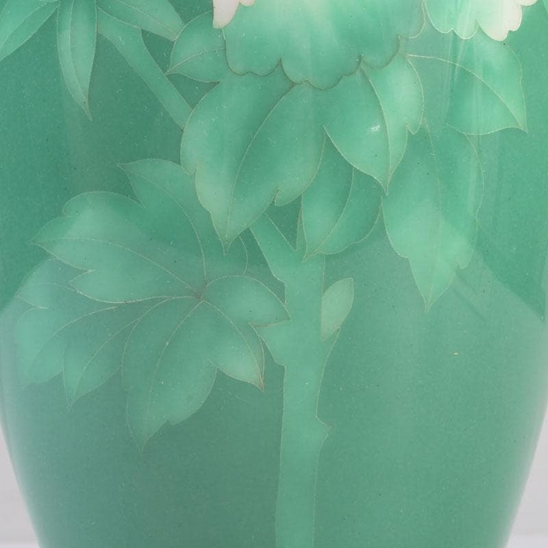 七宝焼　安井幸晴作　牡丹文　花瓶　唐木台付　共箱　V　9556