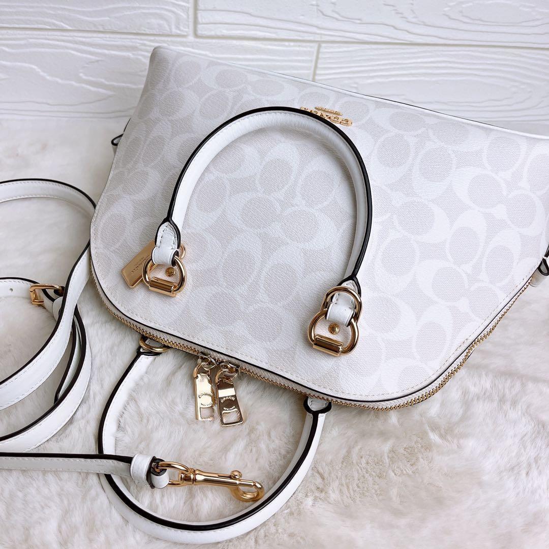 美品☆COACHコーチ 2wayショルダーバッグ ホワイト レザーゴールド金具.