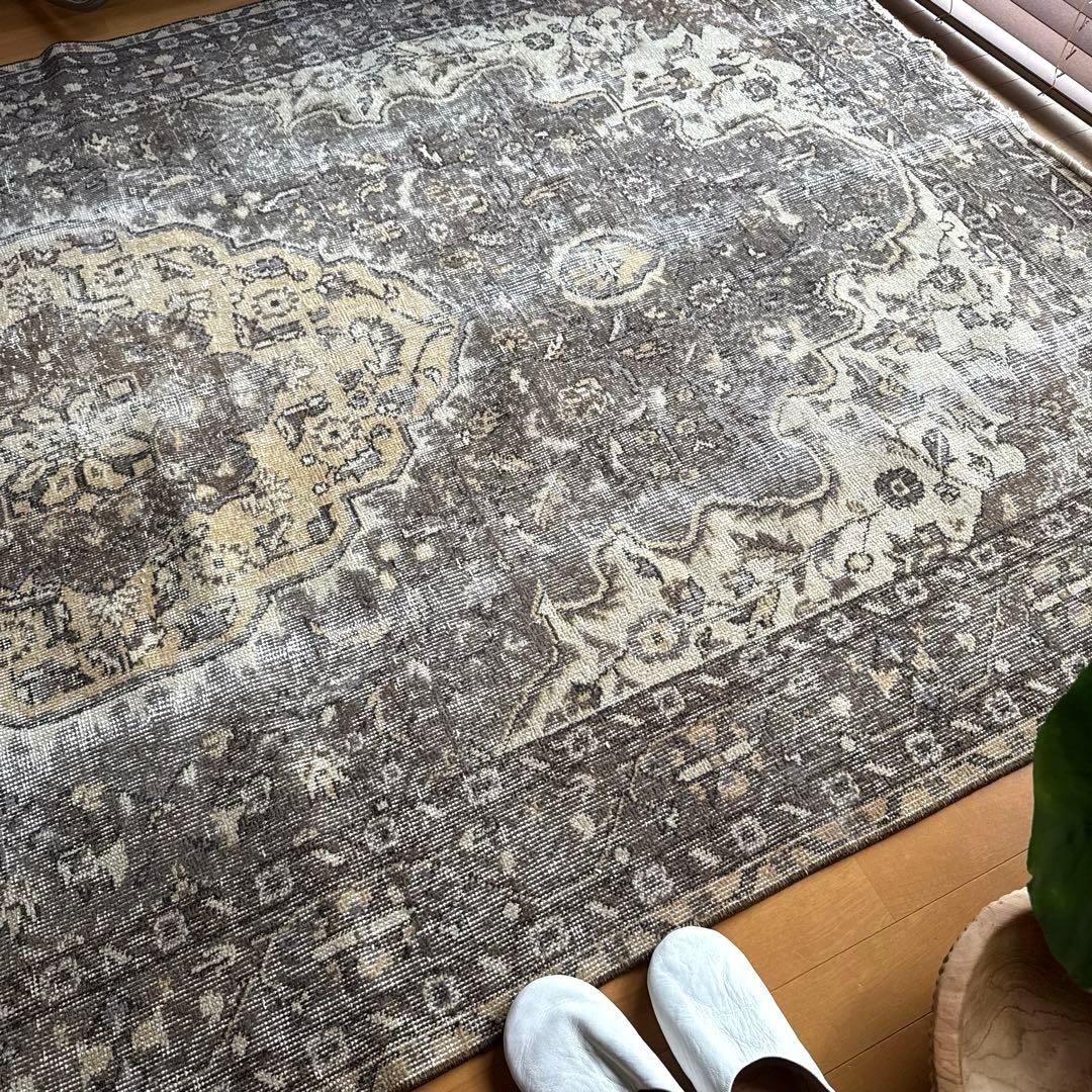 超大判165×286 メダリオン　グレージュ　ボタニカル　トルコヴィンテージラグ