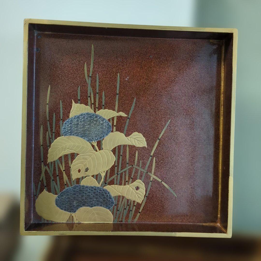 骨董　硯箱　蒔絵　紫陽花　大小　2枚組　木箱　木製　漆器