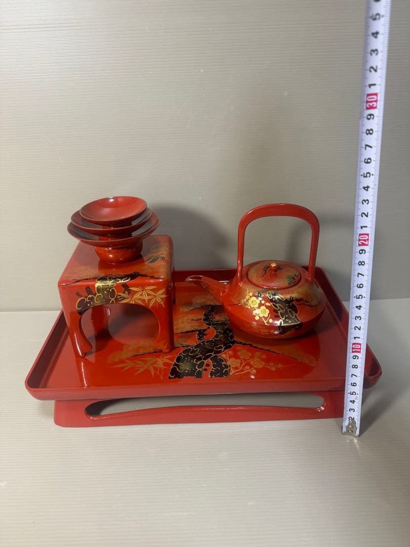 2294 お屠蘇 セット 一式 洗朱 四ツ揃 変り松 クリ足 松台 松竹梅