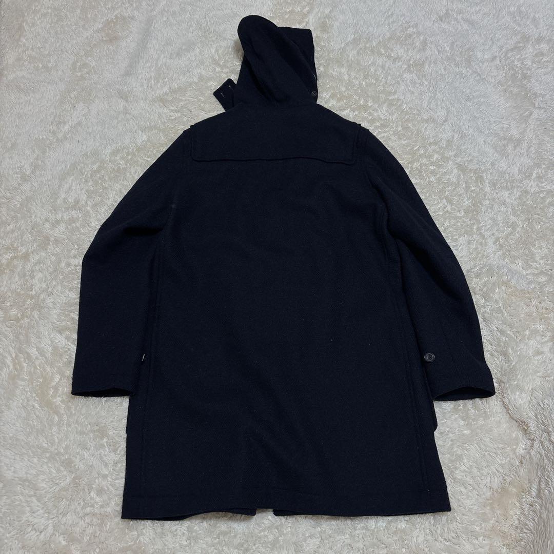 ハリスツイード×ビームスプラス ダッフルコート ロング L フード 牛革 紺