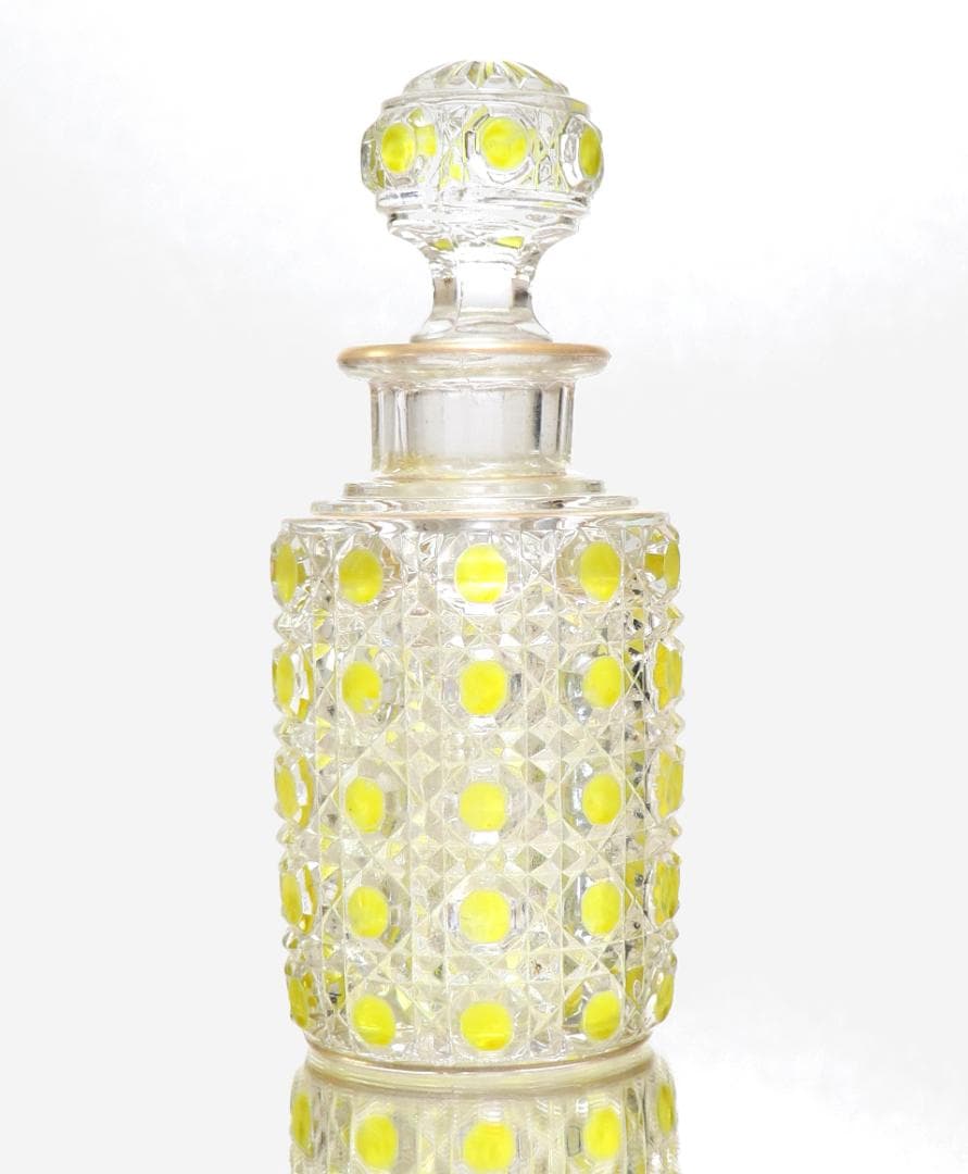オールド・バカラ 上級作品 黄緑色被せエナメル彩金彩香水瓶14.5cm ボトル