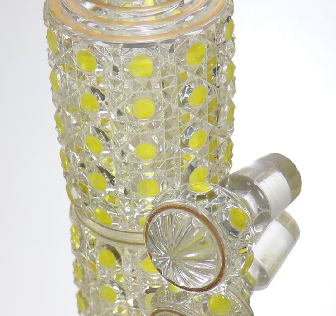 オールド・バカラ 上級作品 黄緑色被せエナメル彩金彩香水瓶14.5cm ボトル