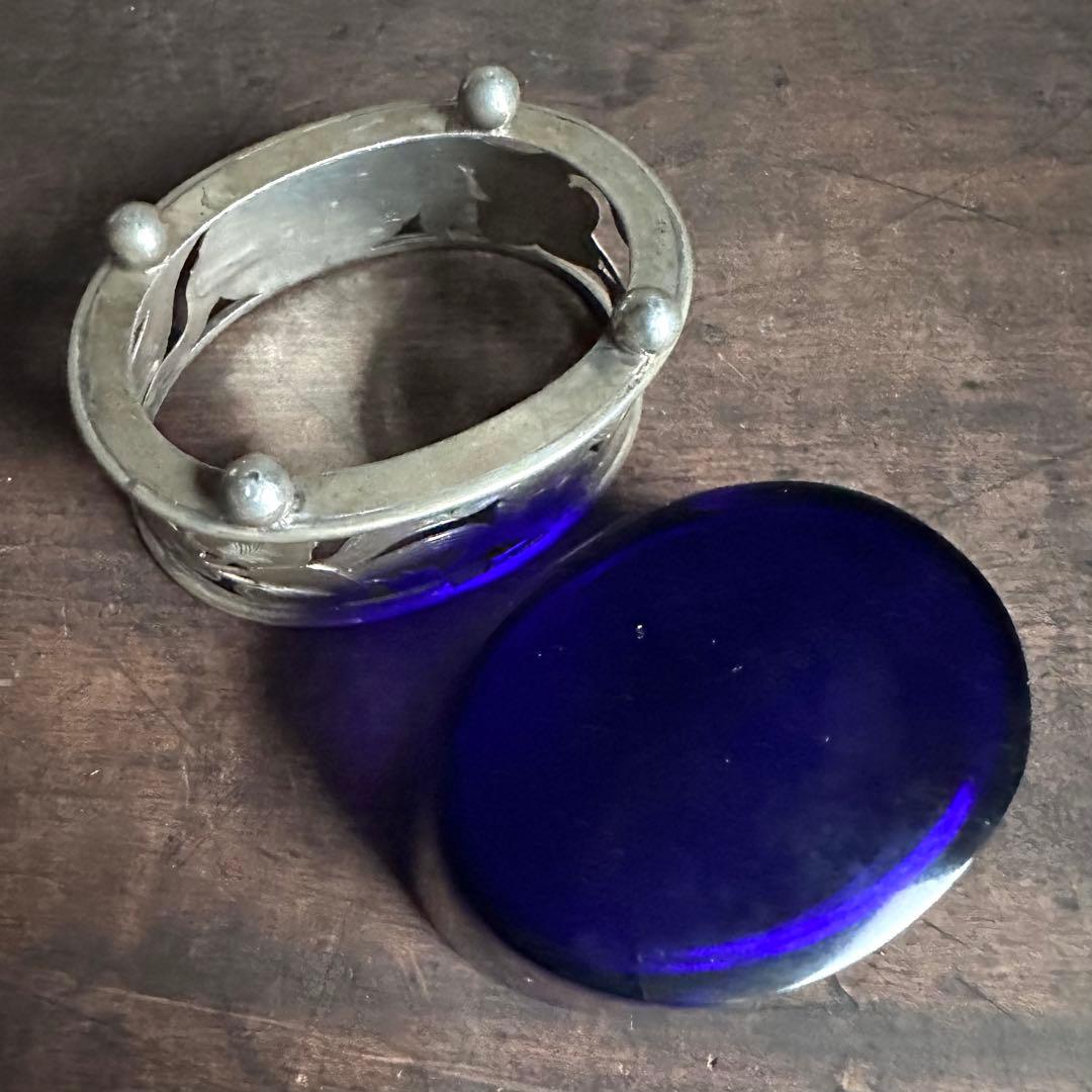 希少　一点物　銀　シルバー　瑠璃　ガラス　置物　小物入れ