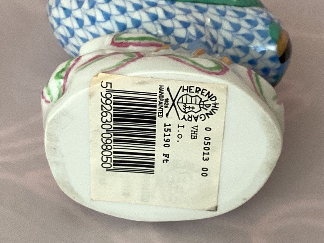 HEREND ヘレンド　手描き　ホロホロ鳥　フィギュリン　青と緑の羽模様の陶器製
