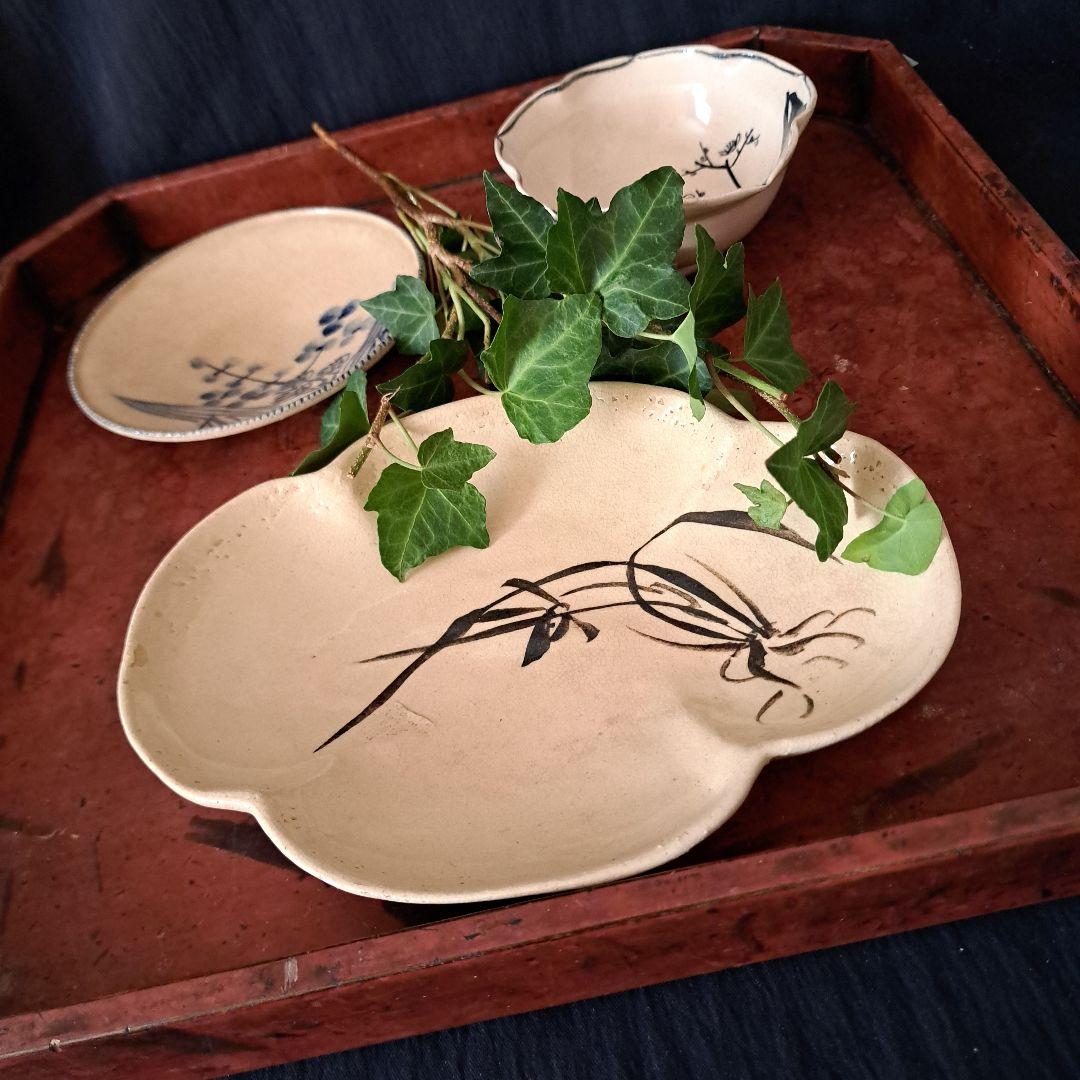 「京焼きの侘び寂び(わび-さび)」皿と小鉢の8客セット 骨董アンティーク