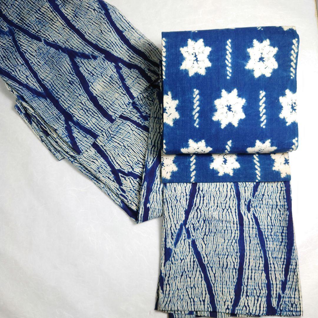 木綿 名古屋帯 藍染 絞り 工芸品 雰囲気あり 極上 逸品 訳あり
