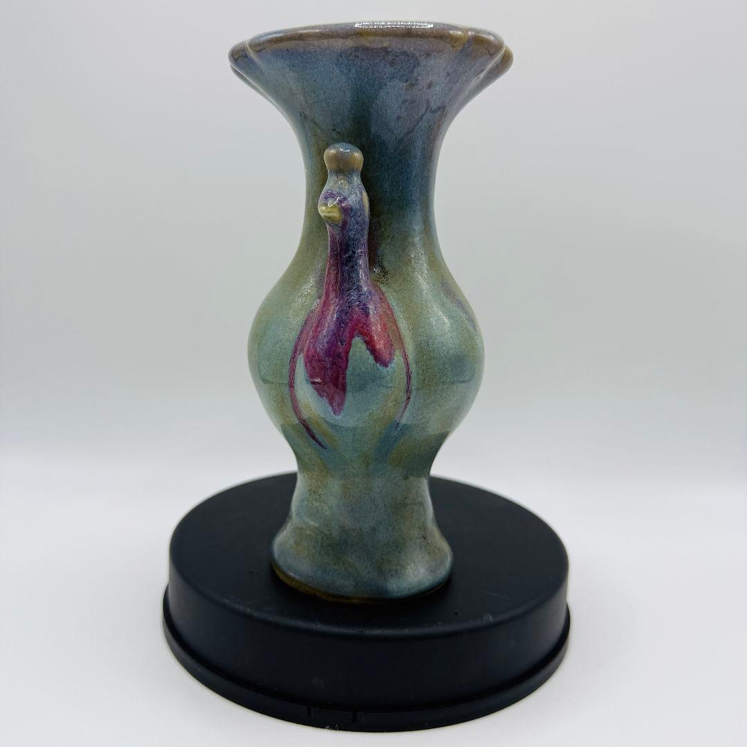 L108 磁器窯変掛紅花口孔雀花瓶