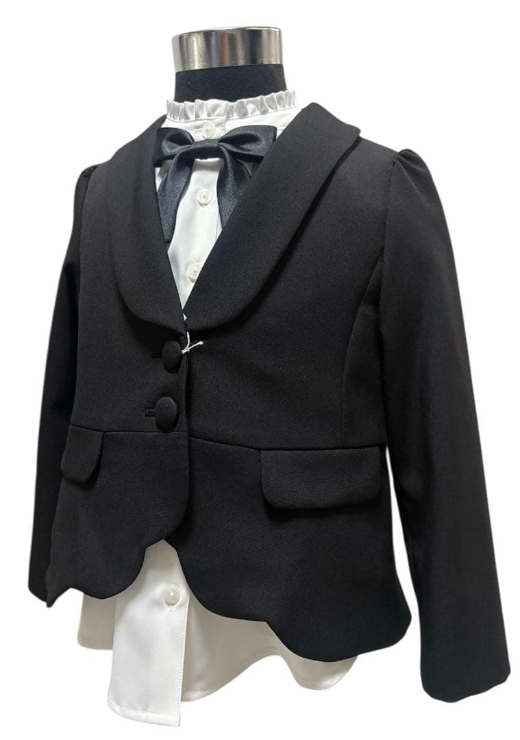 G42新品女の子120フォーマル黒パンツスーツセットスカラップジャケット