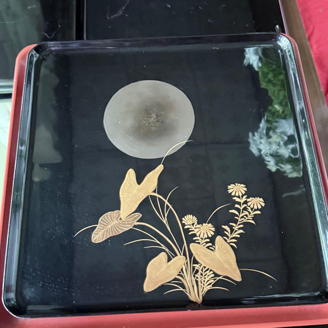 2200様感謝‼️秋の風雅‼️JAPAN 研出蒔絵 『銀月』絵替八寸膳十客木箱
