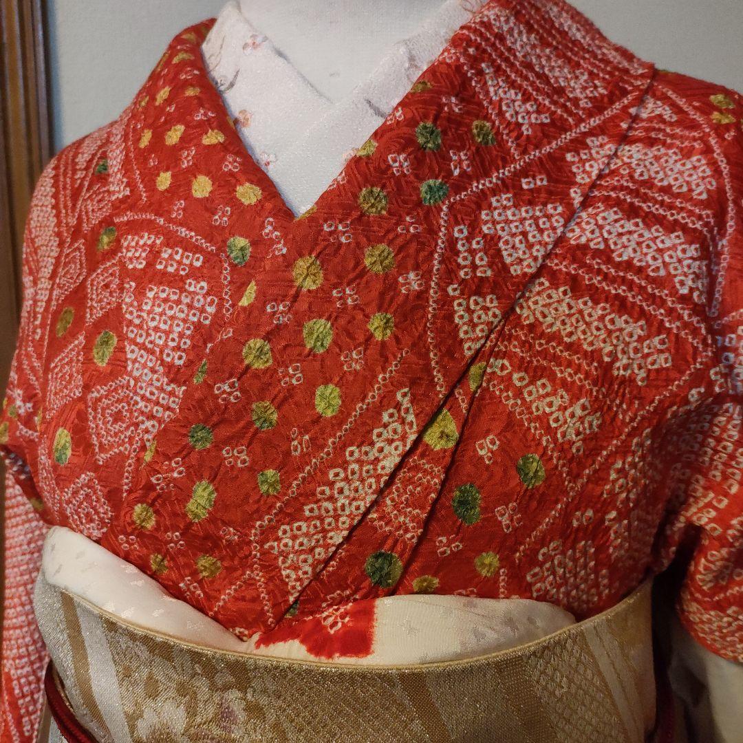 専用です。　正絹　豪華！総絞り　小紋　クリスマスお正月に　赤