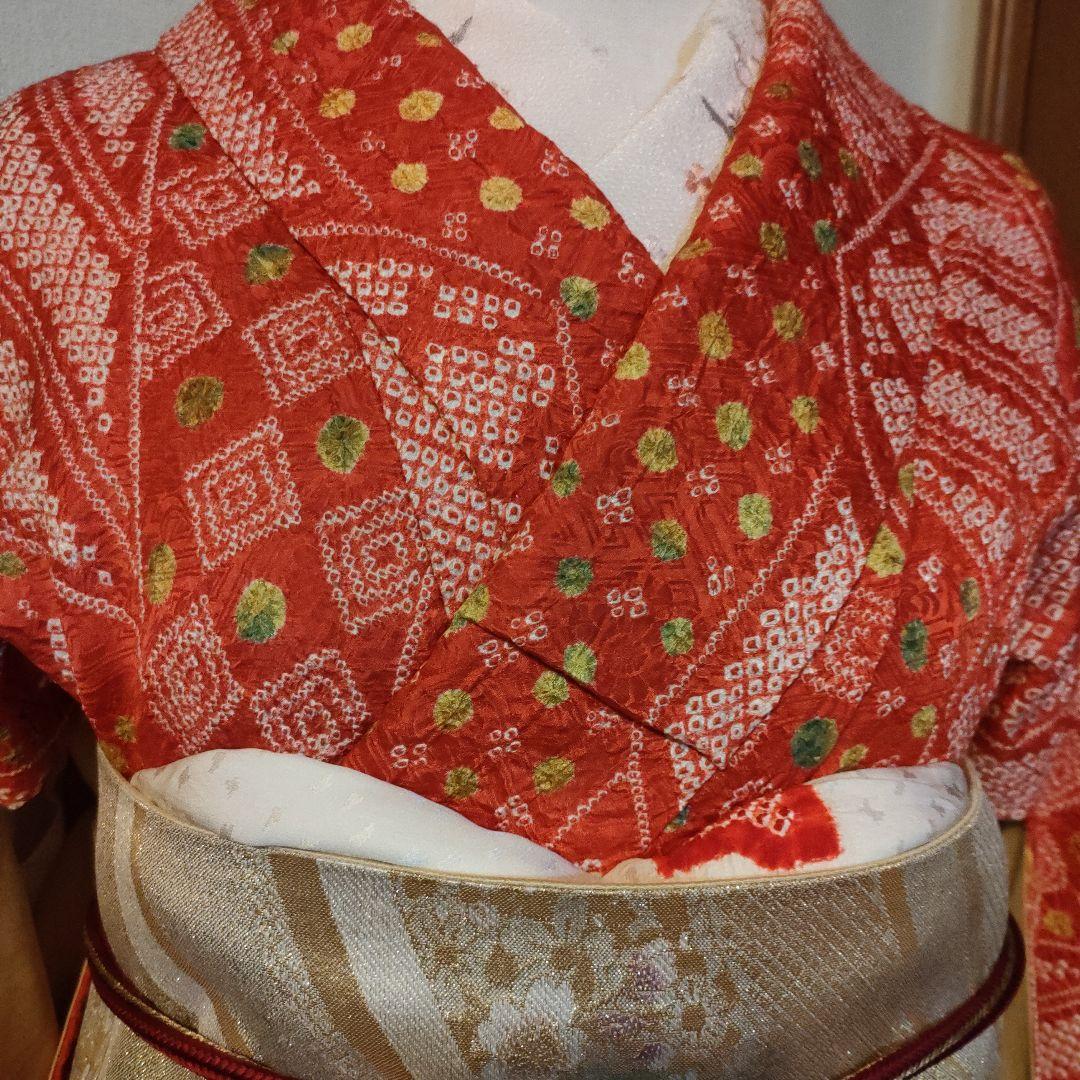 専用です。　正絹　豪華！総絞り　小紋　クリスマスお正月に　赤