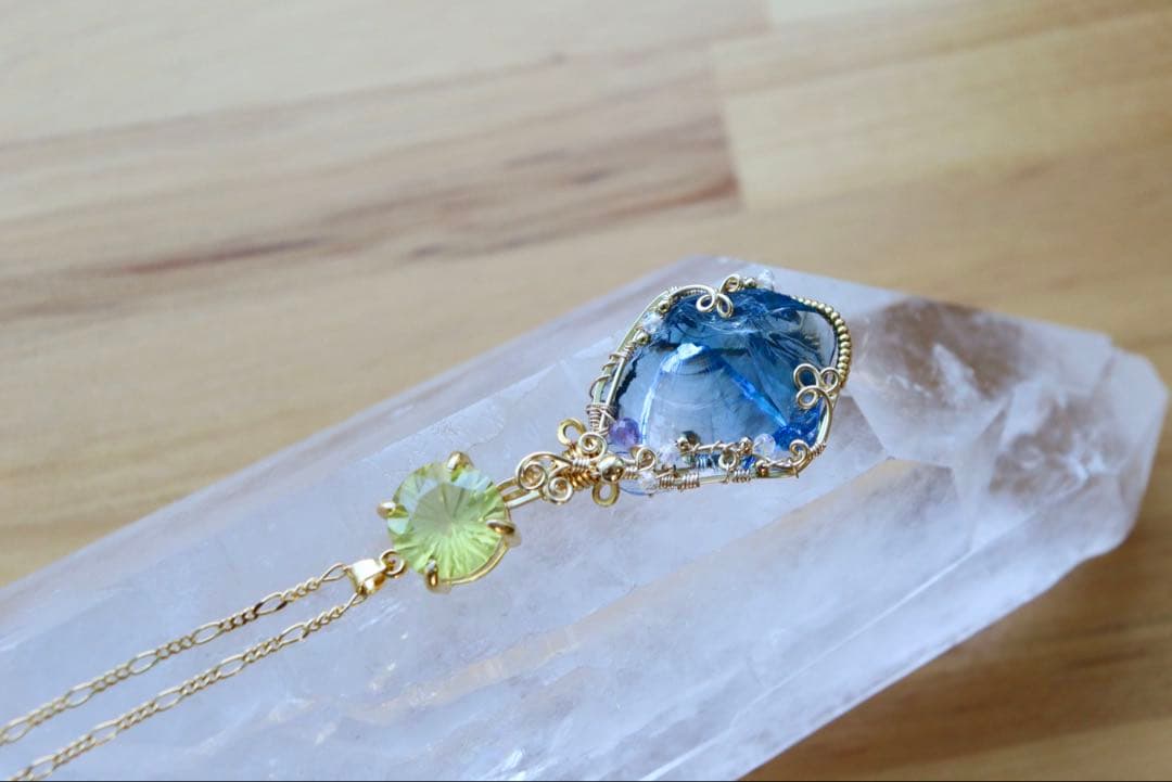 アースシャーマンアンダラクリスタル×レモンクォーツのワイヤージュエリーネックレス