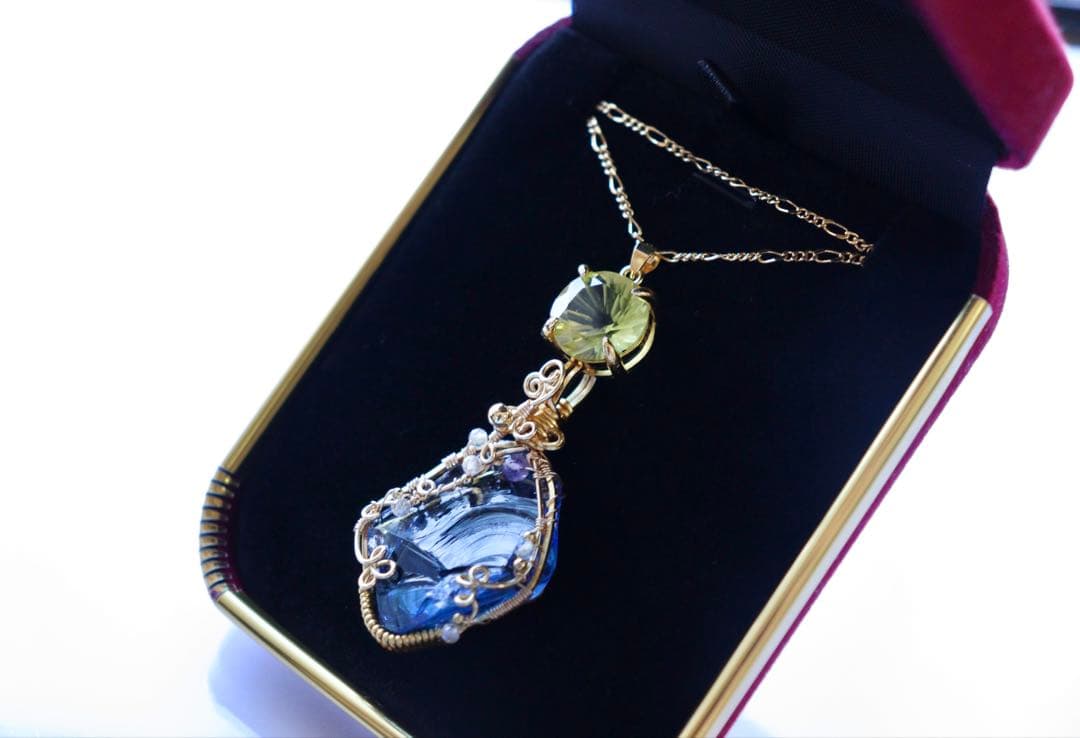 アースシャーマンアンダラクリスタル×レモンクォーツのワイヤージュエリーネックレス