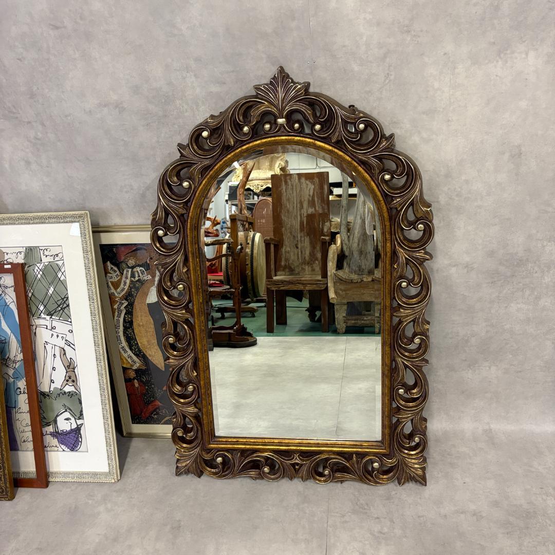 アンティーク調 ウォールミラー ゴールド装飾フレーム 壁掛け鏡