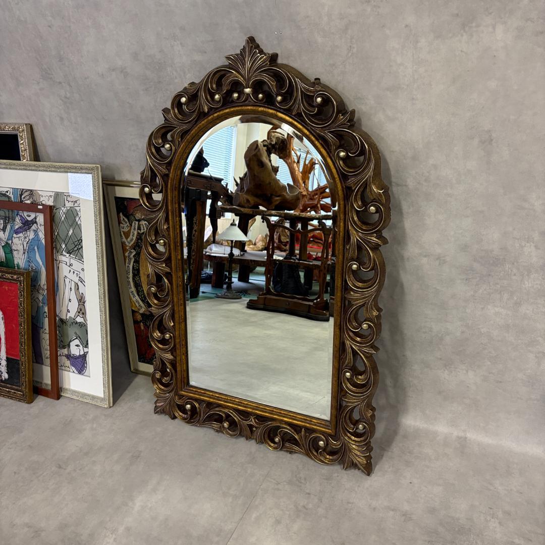 アンティーク調 ウォールミラー ゴールド装飾フレーム 壁掛け鏡