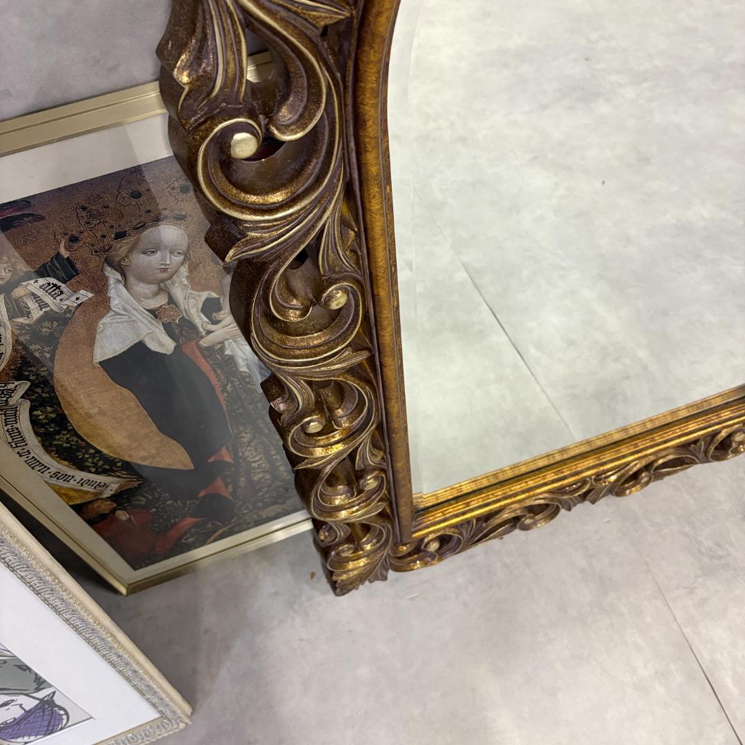 アンティーク調 ウォールミラー ゴールド装飾フレーム 壁掛け鏡