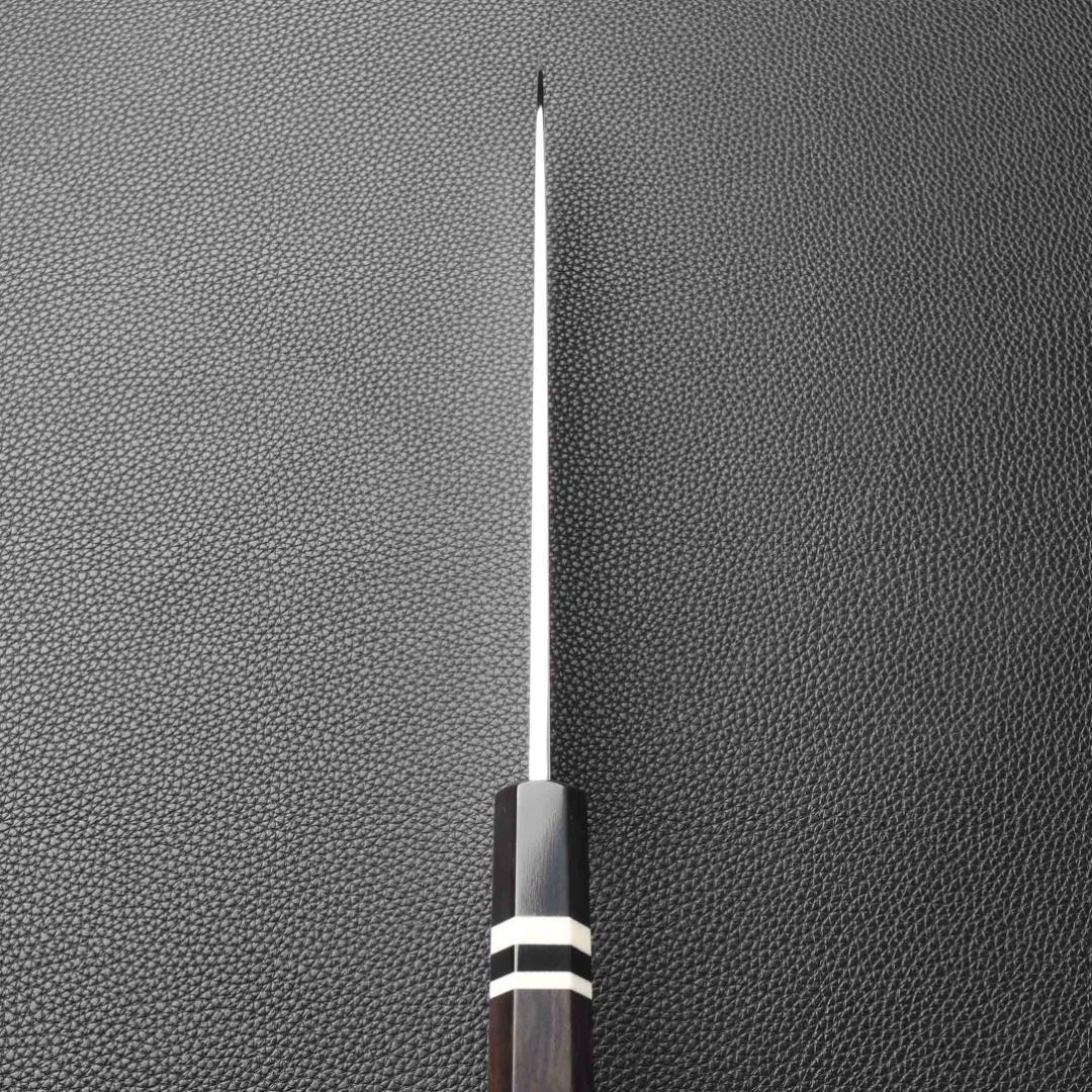 11040牛刀7寸家庭用 業務用刺身包丁鏡面仕上げ両刃 黒檀黒水牛白三本巻八角柄