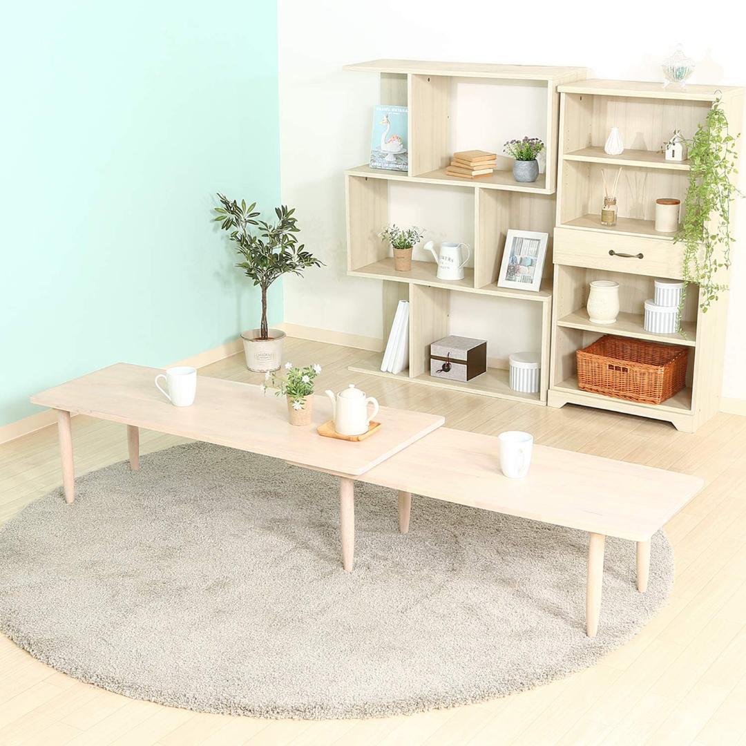 360度回転式/伸張式テーブル ホワイトウオッシュ