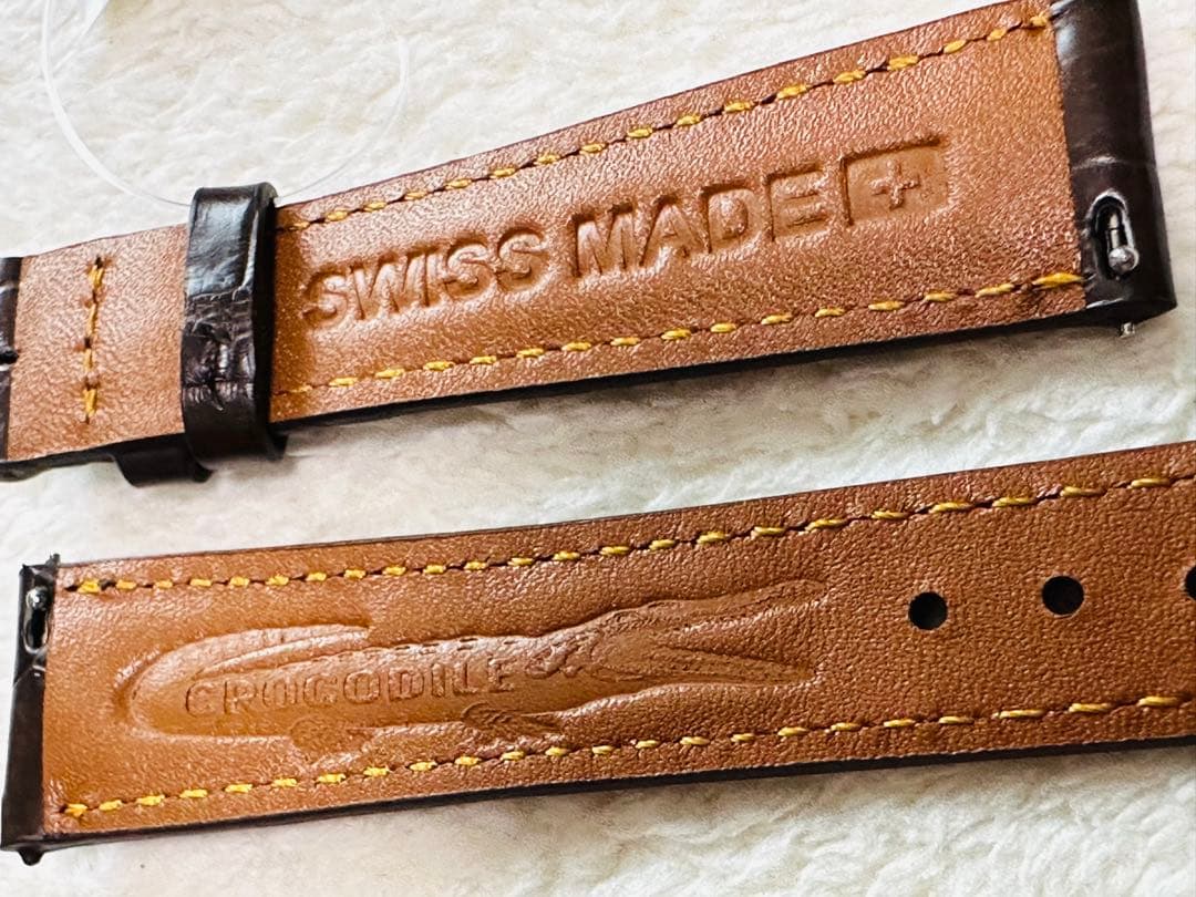 2011#19mm-16mmダークブラウン★本物クロコダイルベルト★スイス製