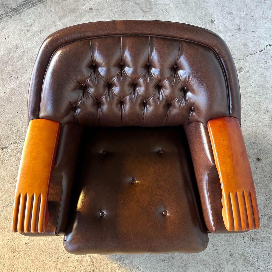 ✦70s✦チェスターフィールド調 PUレザー 1人掛けソファ　アンティーク