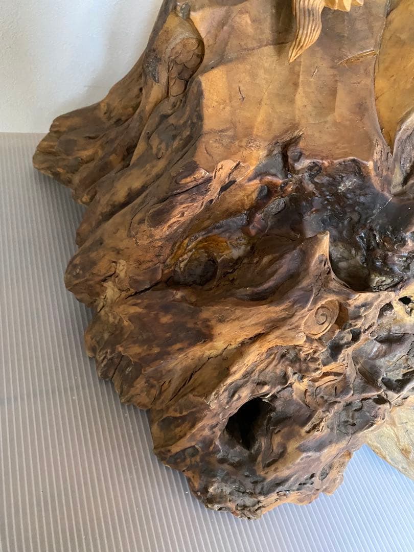 木製　龍　置物　木彫り　彫刻　ドラゴン　一刀彫　オブジェ