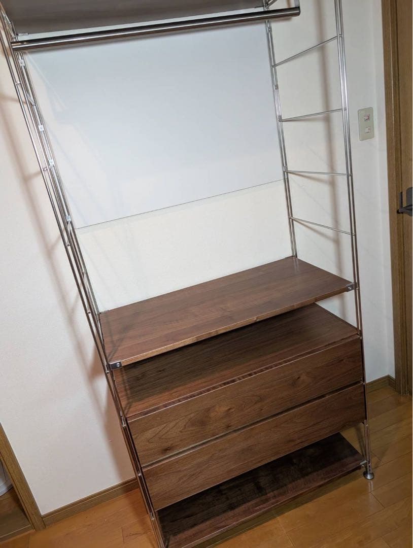 ■送料込■無印 ステンレスユニットシェルフ ウォールナット 衣類収納棚シェルフ