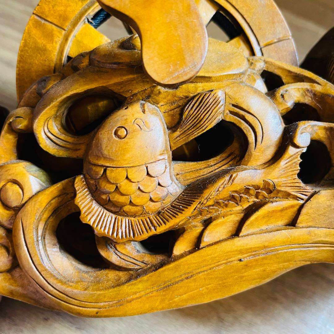 墨壺 墨つぼ 270mm 鶴 亀 龍 魚 寿 木彫 彫刻 大工道具 置物