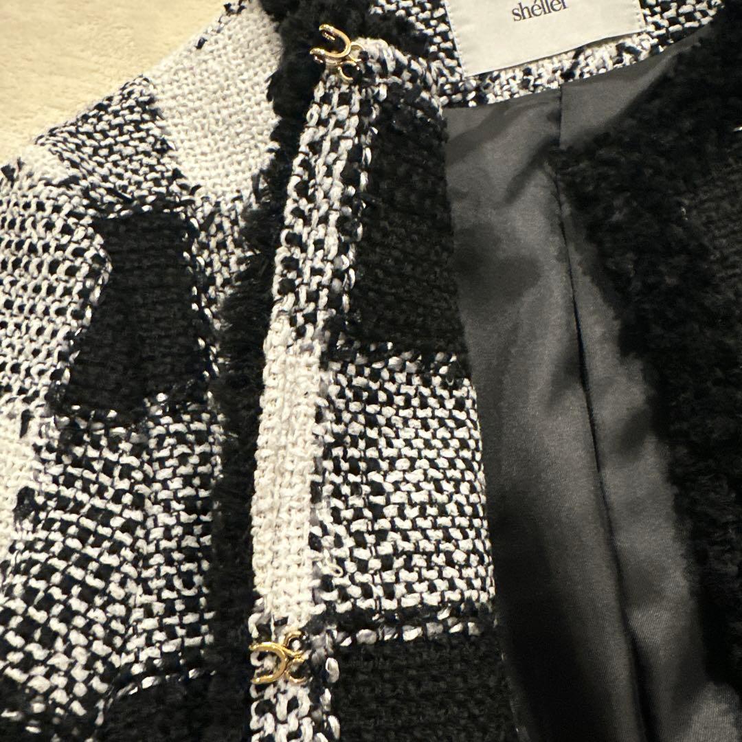 shéller チェック柄 ノーカラージャケット