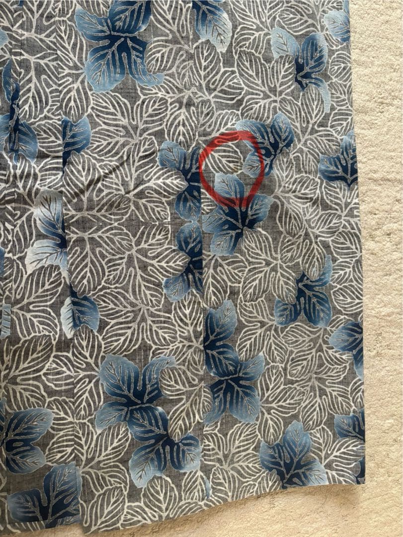 青い葉柄の浴衣　竺仙　綿紬　注染