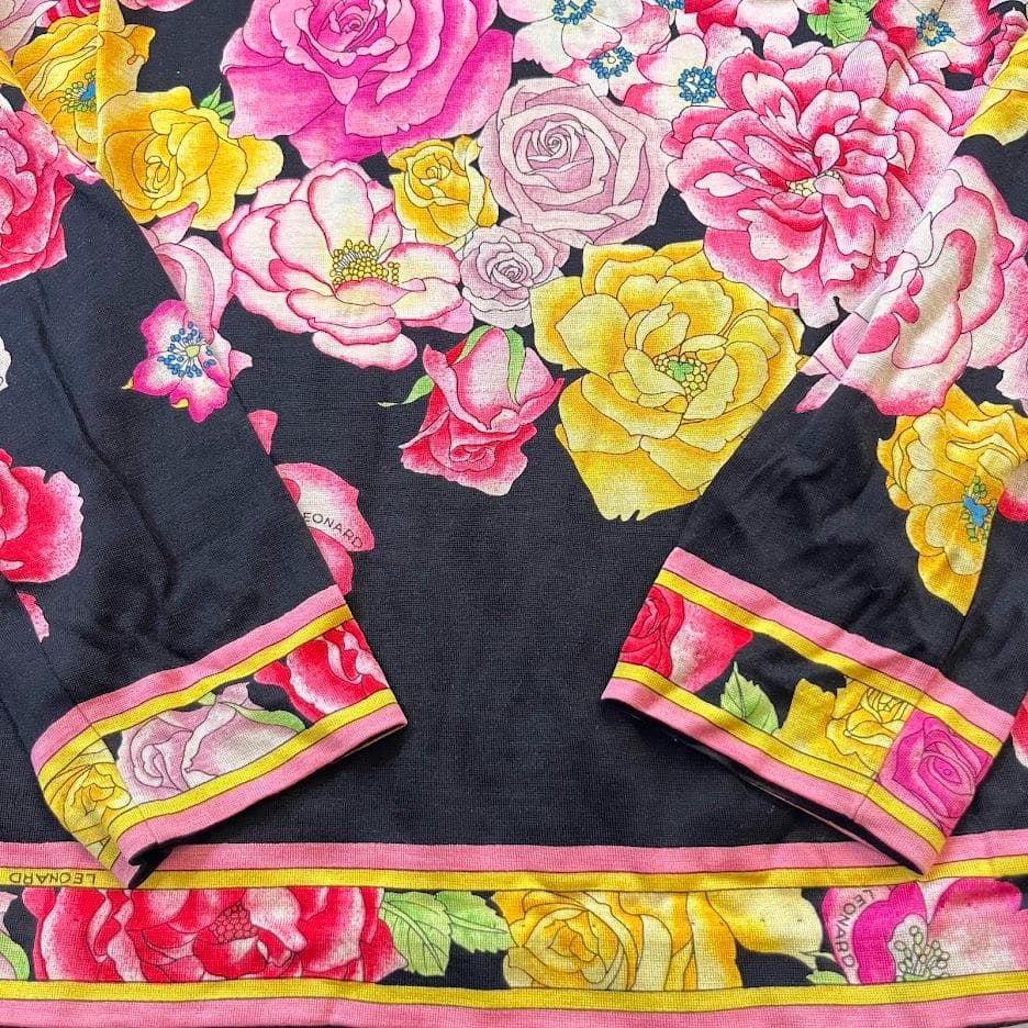 LEONARD レオナール カットソー　長袖　トップス　M　フラワー柄 シルク